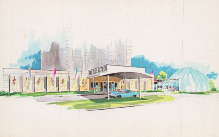 Park Place Hotel (Park Place Motor Inn) - Old Artist Rendering (newer photo)